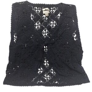 Christopher & Banks Navy Crochet Lace Vest XL Boho Layering Open Front